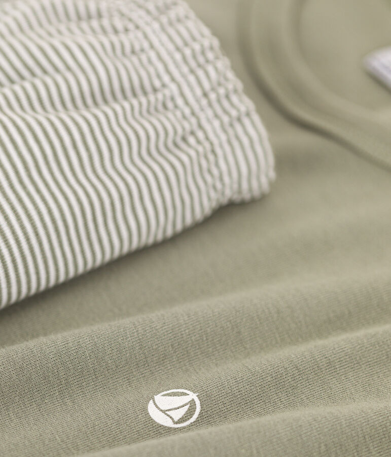 Pijama corto de algod&oacute;n milrayas para ni&ntilde;o verde/blanco