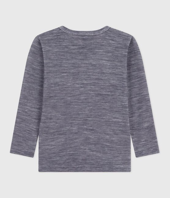 Camiseta infantil de manga larga de lana y algodón a rayas azul SOIR/ MARSHMALLOW