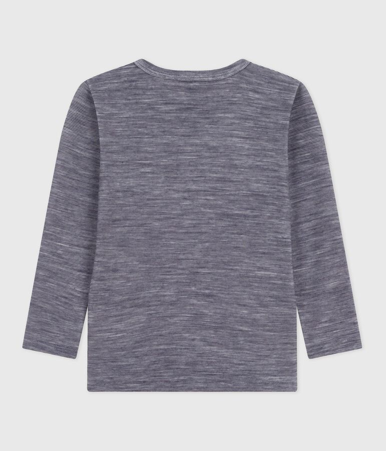 Camiseta infantil de manga larga de lana y algod&oacute;n a rayas azul/blanco