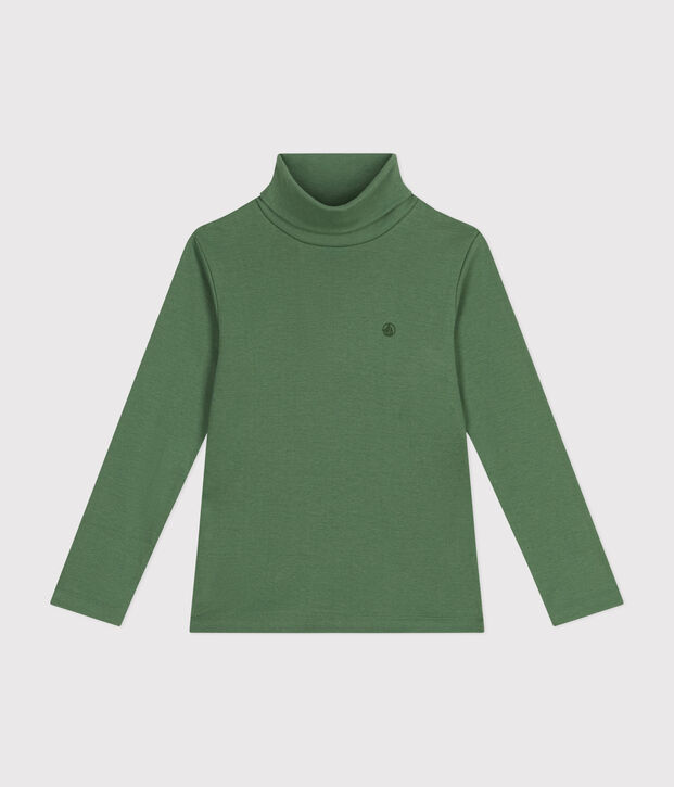 Camiseta de cuello alto de algod&oacute;n para ni&ntilde;o/a verde