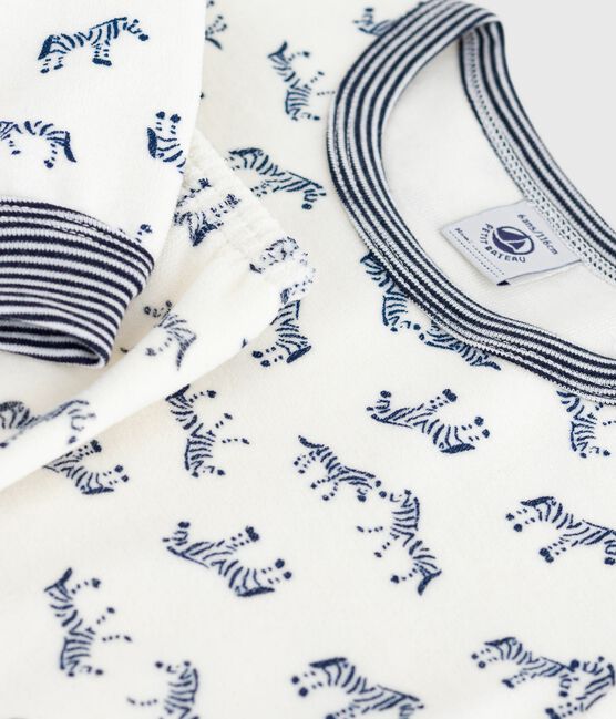 Pijama infantil de terciopelo con estampado de cebras azul MILK/ SOIR