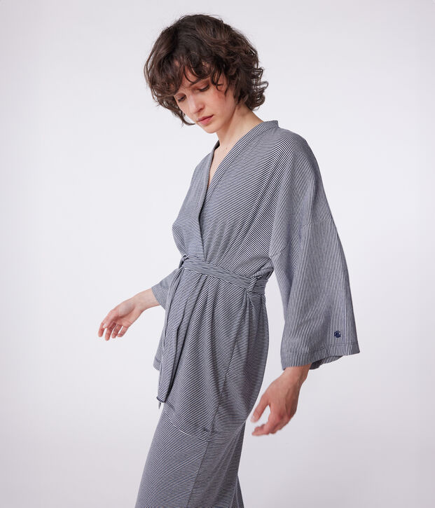 Quimono de rayas para mujer azul/blanco