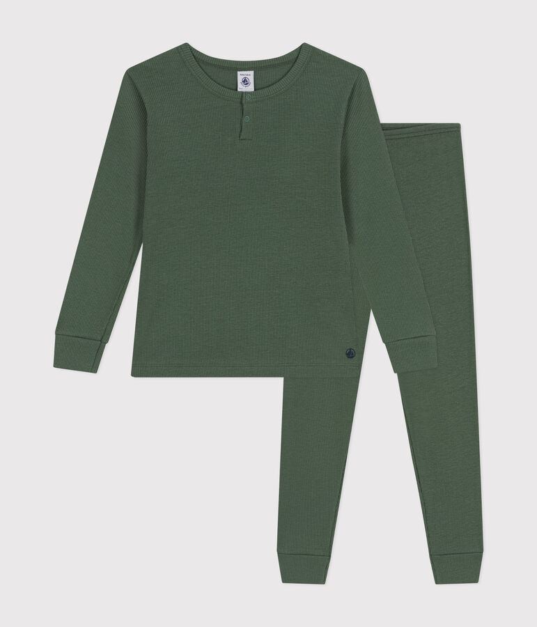 Pijama liso de algod&oacute;n y lyocell para ni&ntilde;o/ni&ntilde;a verde