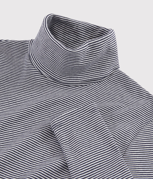 Camiseta de cuello alto emblem&aacute;tica de algod&oacute;n de rayas de mujer azul/blanco