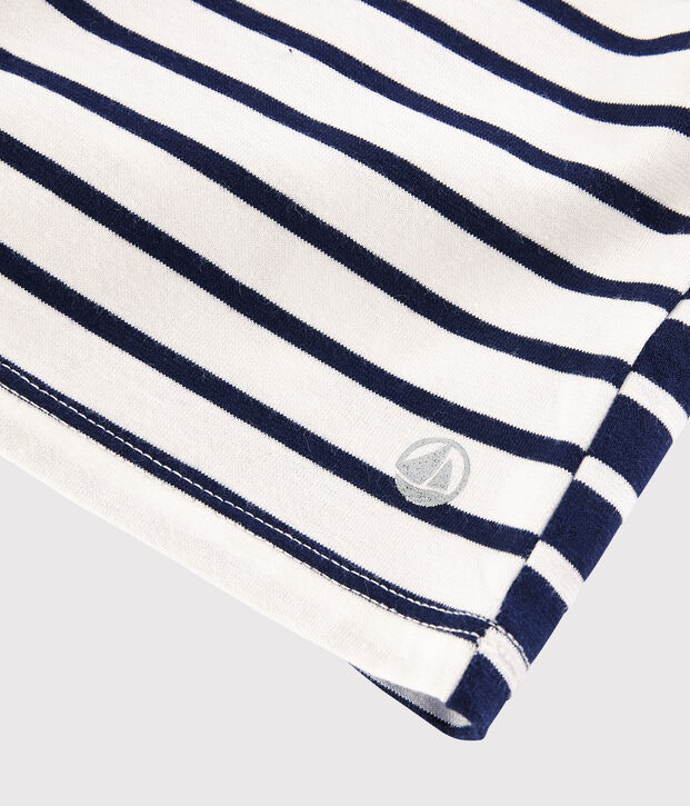 Camiseta de manga larga de punto de ni&ntilde;a blanco/azul