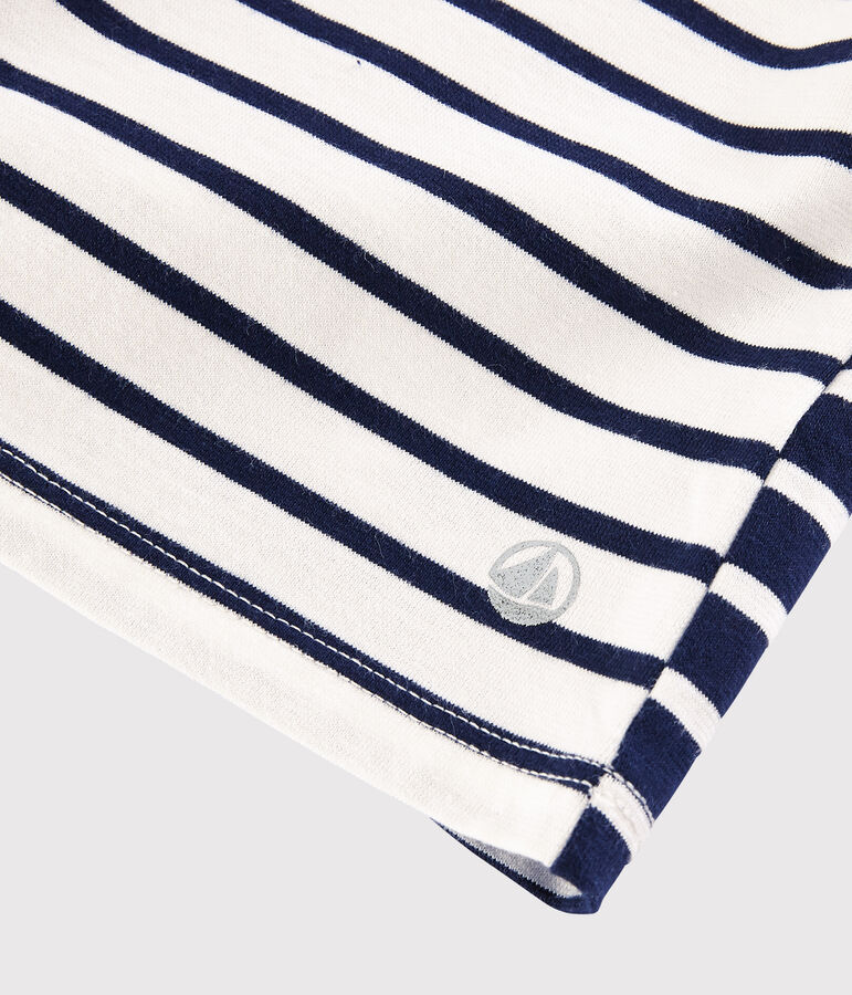 Camiseta de manga larga de punto de ni&ntilde;a blanco/azul