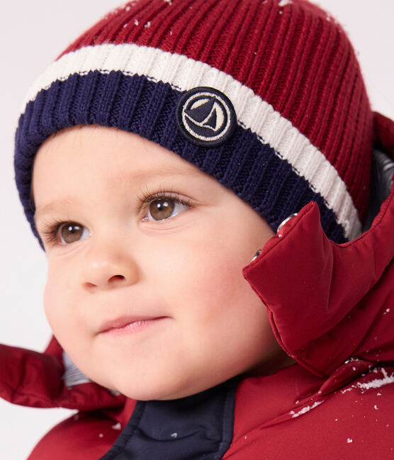 Gorro de punto tricotado con forro polar para bebé rojo AMARANTE/ MULTICO