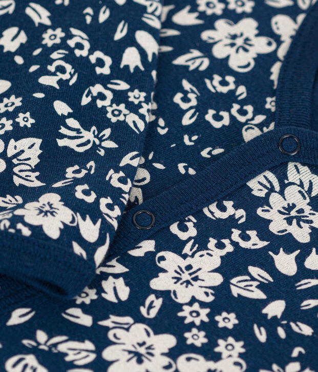 Pijama de algod&oacute;n con flores para beb&eacute; azul/blanco