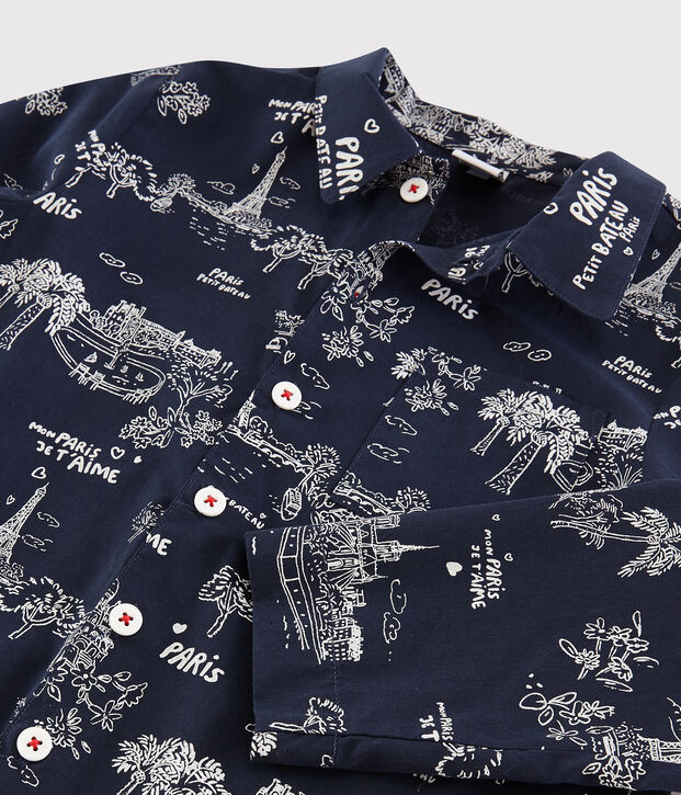 Pijama de algod&oacute;n con estampado de Par&iacute;s para ni&ntilde;o azul/blanco