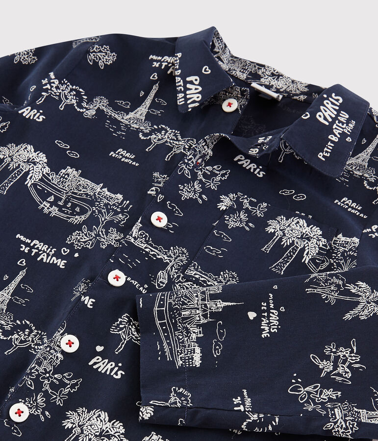 Pijama de algod&oacute;n con estampado de Par&iacute;s para ni&ntilde;o azul/blanco