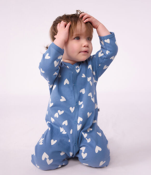 Pijama de mulet&oacute;n con estampado de corazones para beb&eacute; azul/blanco
