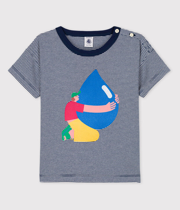 Camiseta de ni&ntilde;o Petit Bateau x Water Family azul/blanco