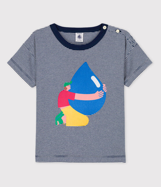 Camiseta de niño Petit Bateau x Water Family azul MEDIEVAL/blanco MARSHMALLOW