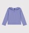 Camiseta infantil lisa de algod&oacute;n con cuello de manga larga violeta