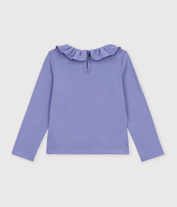 Camiseta infantil lisa de algod&oacute;n con cuello de manga larga violeta