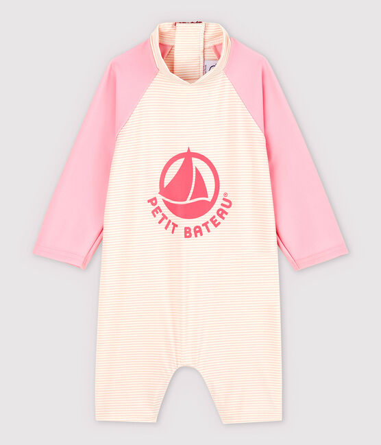 Mono anti-UV eco-sostenible de bebé rosa MINOIS/blanco MARSHMALLOW