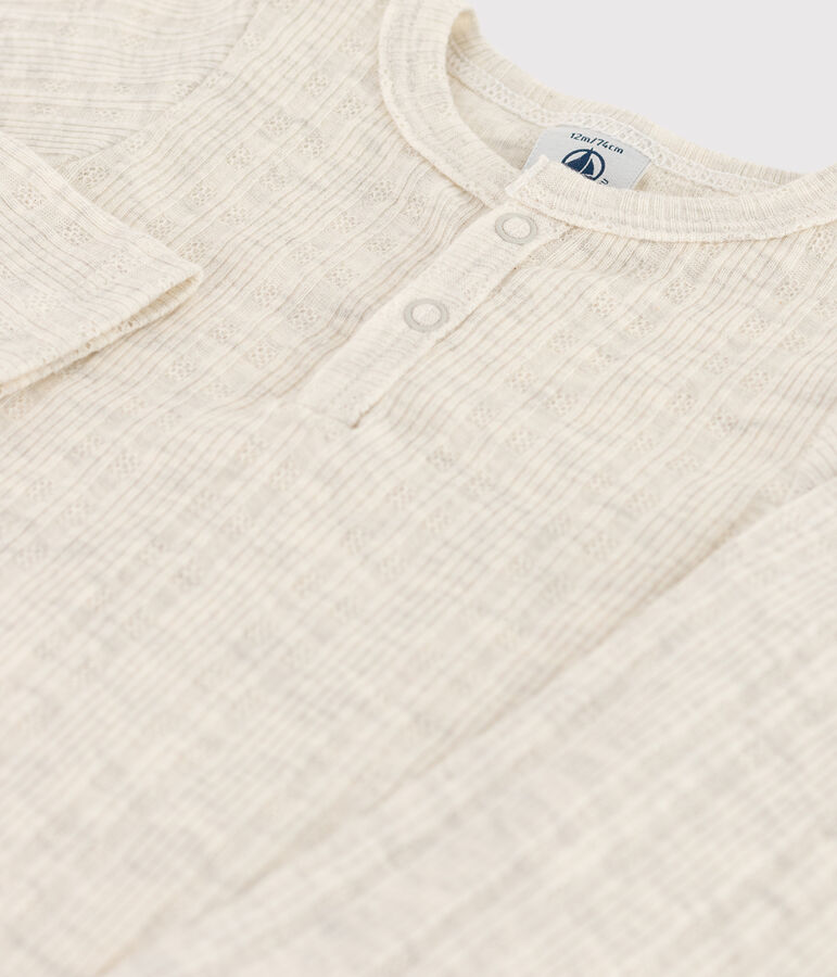 Bodi de manga larga con cuello tunecino de algod&oacute;n de beb&eacute; beige