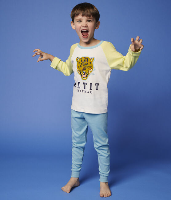Pijama con estampado de leopardo de algodón de niño amarillo SUNNY/blanco MULTICO