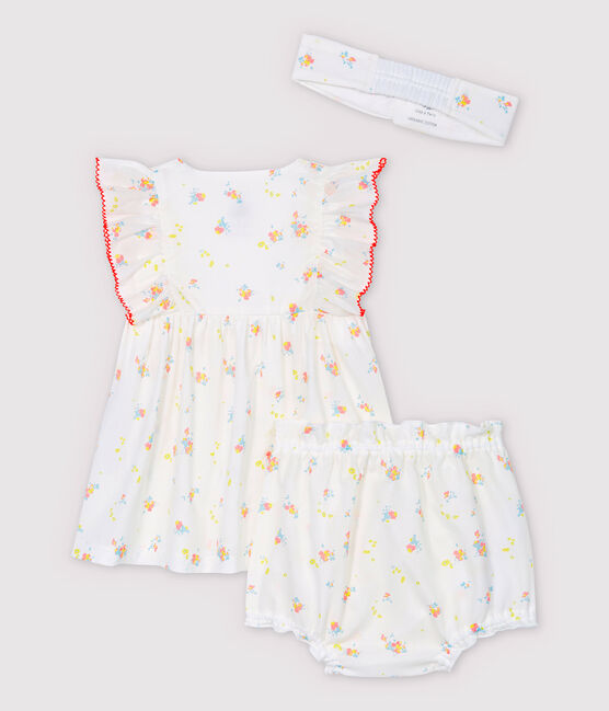 Vestido sin mangas con braguitas bloomer y diadema de bebé niña en popelina de algodón ecológico blanco MARSHMALLOW/blanco MULTICO