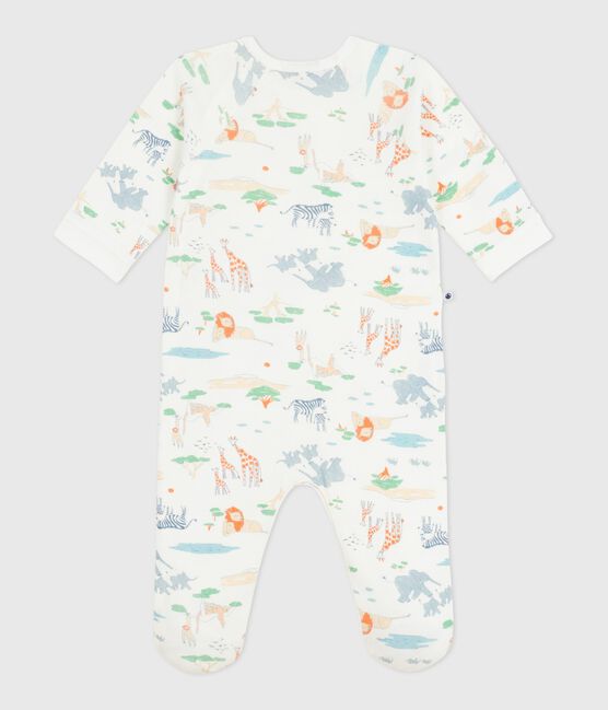 Pijama de algodón con cremallera y estampado de sabana para bebé blanco MARSHMALLOW/blanco MULTICO