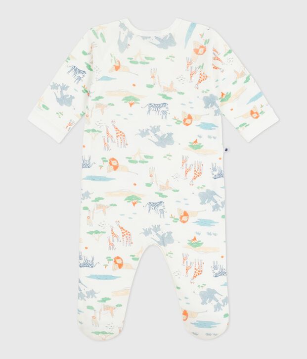 Pijama de algod&oacute;n con cremallera y estampado de sabana para beb&eacute; blanco/multicolor