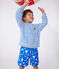 Sudadera infantil unisex de rizo de algodón a rayas con capucha azul MARSHMALLOW/ PORCELANA