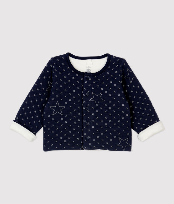Cárdigan de bebé acolchado con motivos de estrellas de algodón orgánico azul SMOKING
