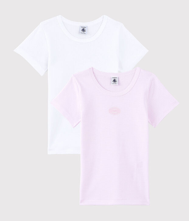 Lote de 2 camisetas de manga corta mil rayas rosa de algod&oacute;n ecol&oacute;gico de ni&ntilde;a multicolor