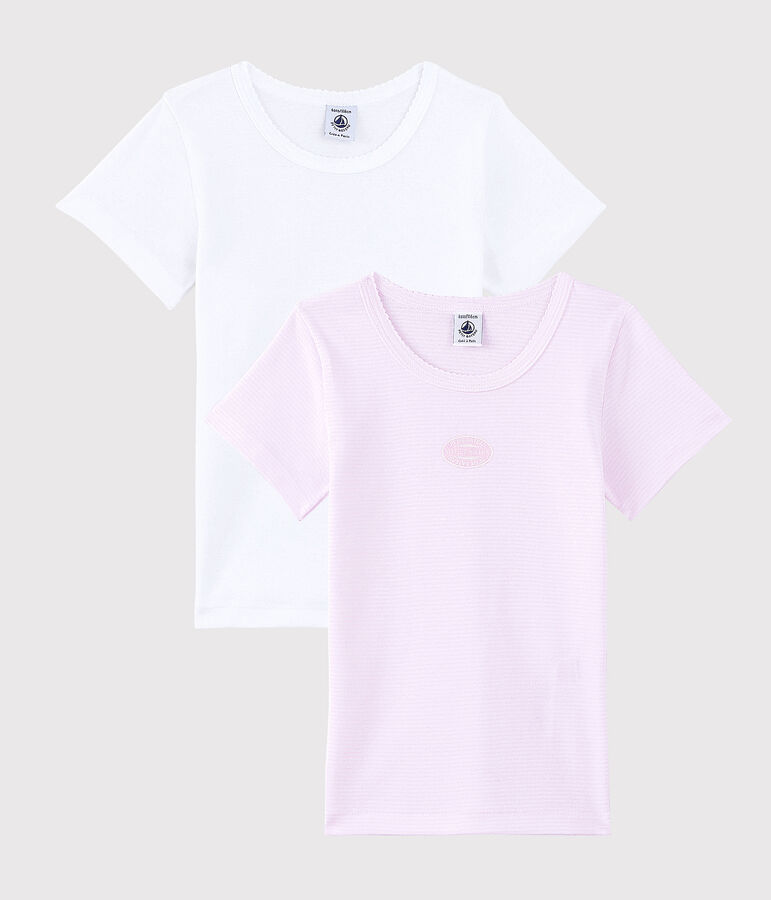 Lote de 2 camisetas de manga corta mil rayas rosa de algod&oacute;n ecol&oacute;gico de ni&ntilde;a variante 1