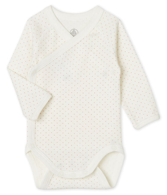 Body de nacimiento manga larga para bebé blanco MARSHMALLOW/rosa CHARME