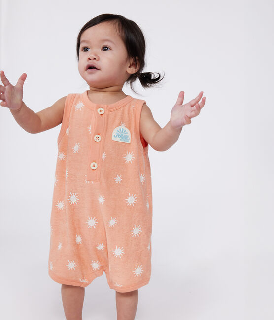 Pelele corto sin mangas de rizo de algodón con estampado de soles para bebé naranja ABRICOT/ MARSHMALLOW