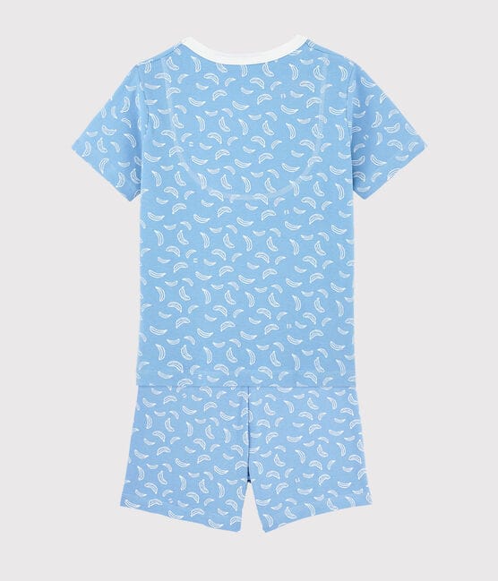 Pijama corto con estampado de plátanos de algodón de niño/niña azul EDNA/blanco MARSHMALLOW