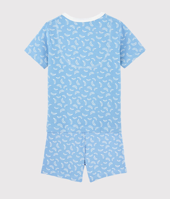 Pijama corto con estampado de plátanos de algodón de niño/niña azul EDNA/blanco MARSHMALLOW