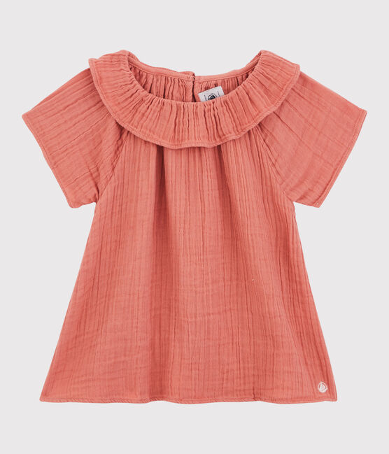 Blusa de gasa de algodón orgánico para niña rosa PAPAYE