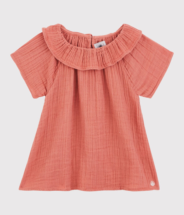 Blusa de gasa de algod&oacute;n org&aacute;nico para ni&ntilde;a rosa