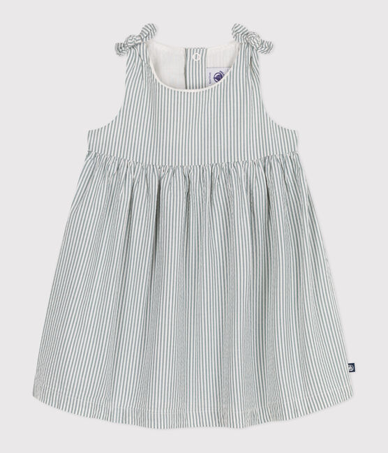 Vestido sin mangas de algodón a rayas para bebé blanco MARSHMALLOW/azul BRUT
