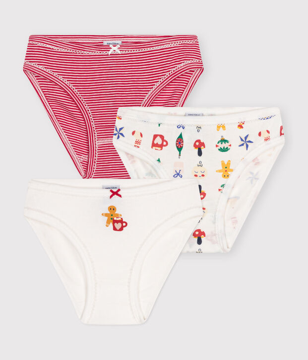Juego de 3 braguitas infantiles de algod&oacute;n de Navidad multicolor