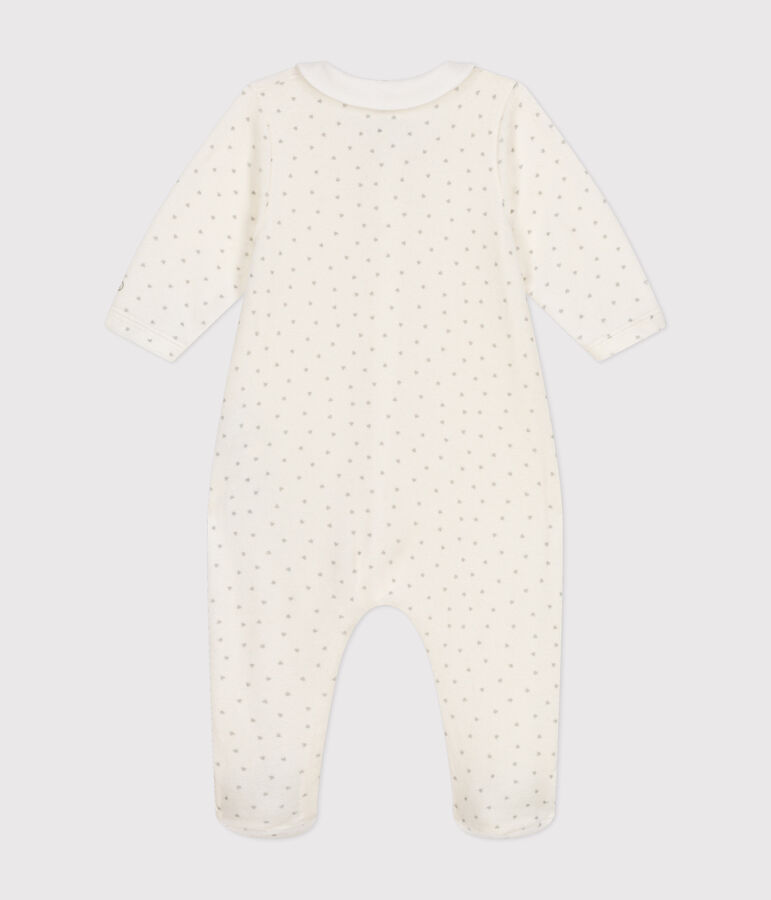 Pijama de terciopelo para beb&eacute; blanco/gris