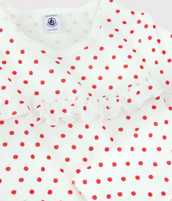 Pijama con lunares rojos de algodón de niña blanco MARSHMALLOW/rojo PEPS