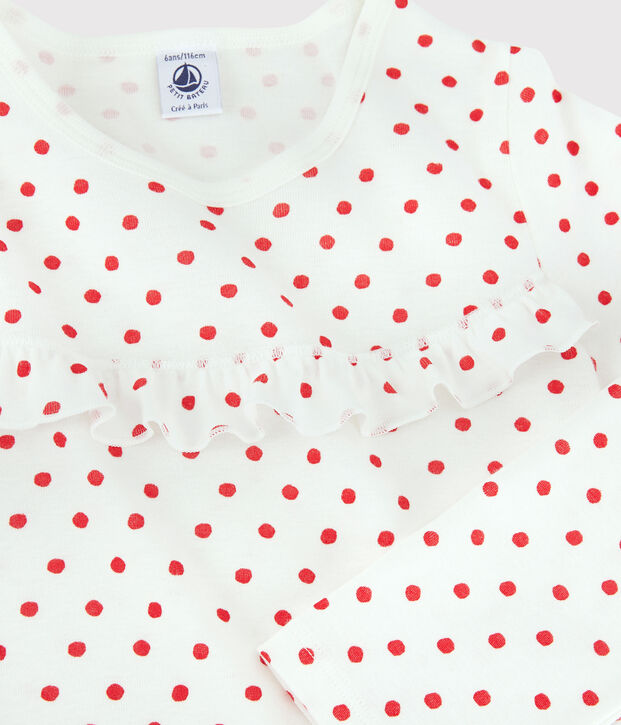 Pijama con lunares rojos de algod&oacute;n de ni&ntilde;a blanco/rojo