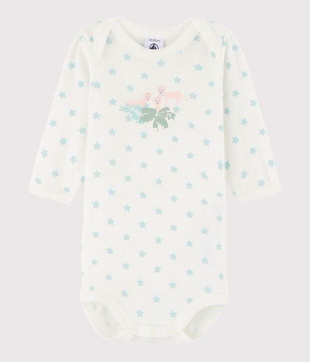 Bodi de manga larga de beb&eacute; ni&ntilde;a blanco/azul