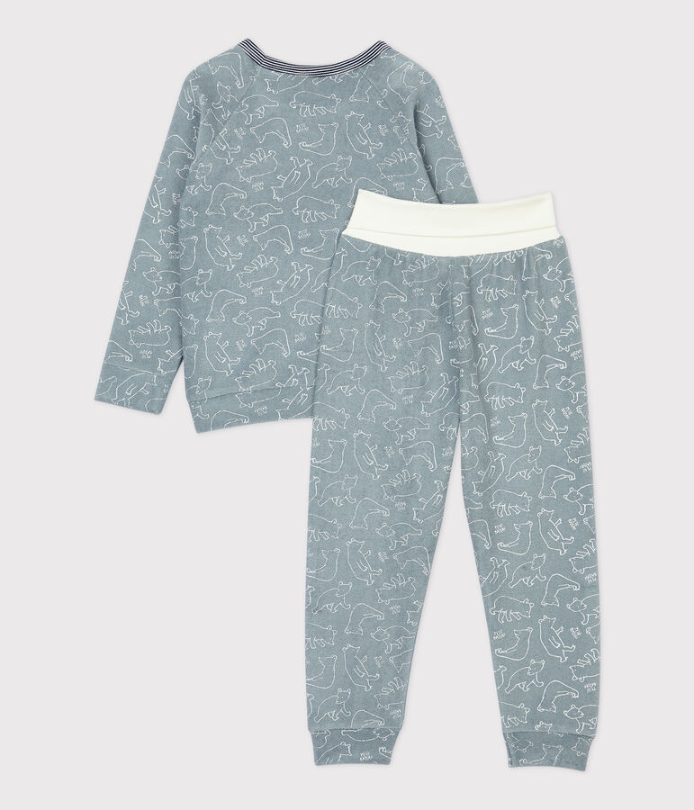 Pijama de osos de ni&ntilde;a/ni&ntilde;o de rizo cepillado gris/blanco
