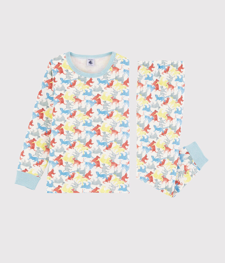 Pijama con estampado de gatos de felpa de ni&ntilde;o blanco/multicolor