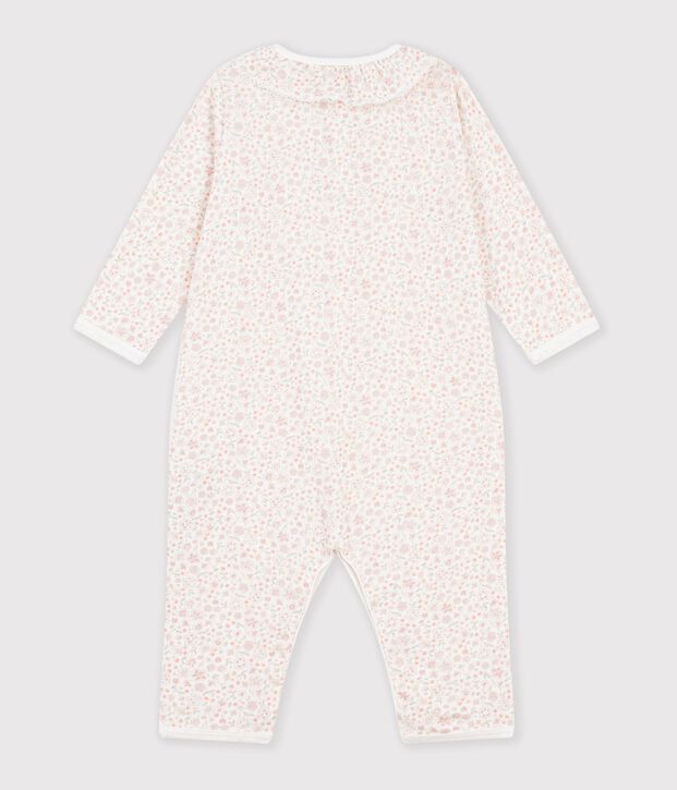 Pijama sin pies de algod&oacute;n con cuello estampado de flores blanco/multicolor