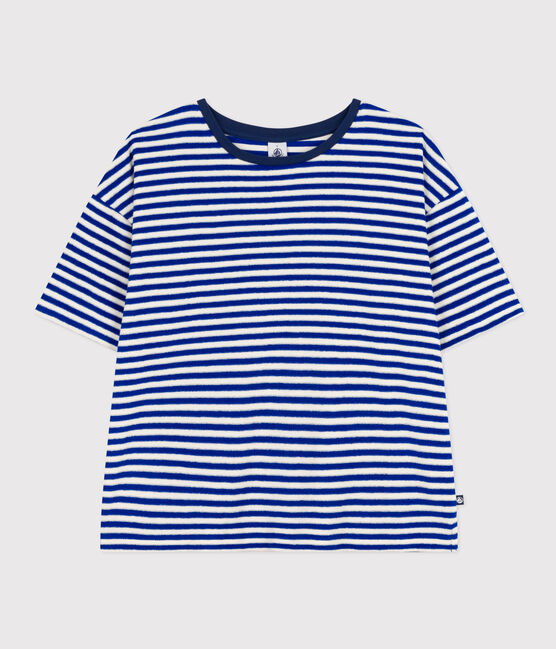 Camiseta le Boxy de algodón de esponja a rayas de mujer azul SURF/ AVALANCHE