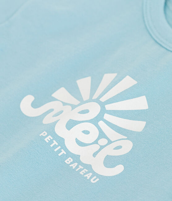 Camiseta lisa de manga corta de algodón para bebé azul AQUATIC