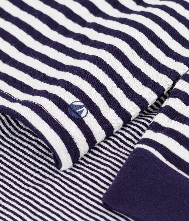 Pijama infantil de t&uacute;bico a rayas azul/crudo