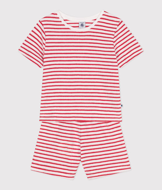 Pijama infantil corto de algodón a rayas rojo MARSHMALLOW/ SPI