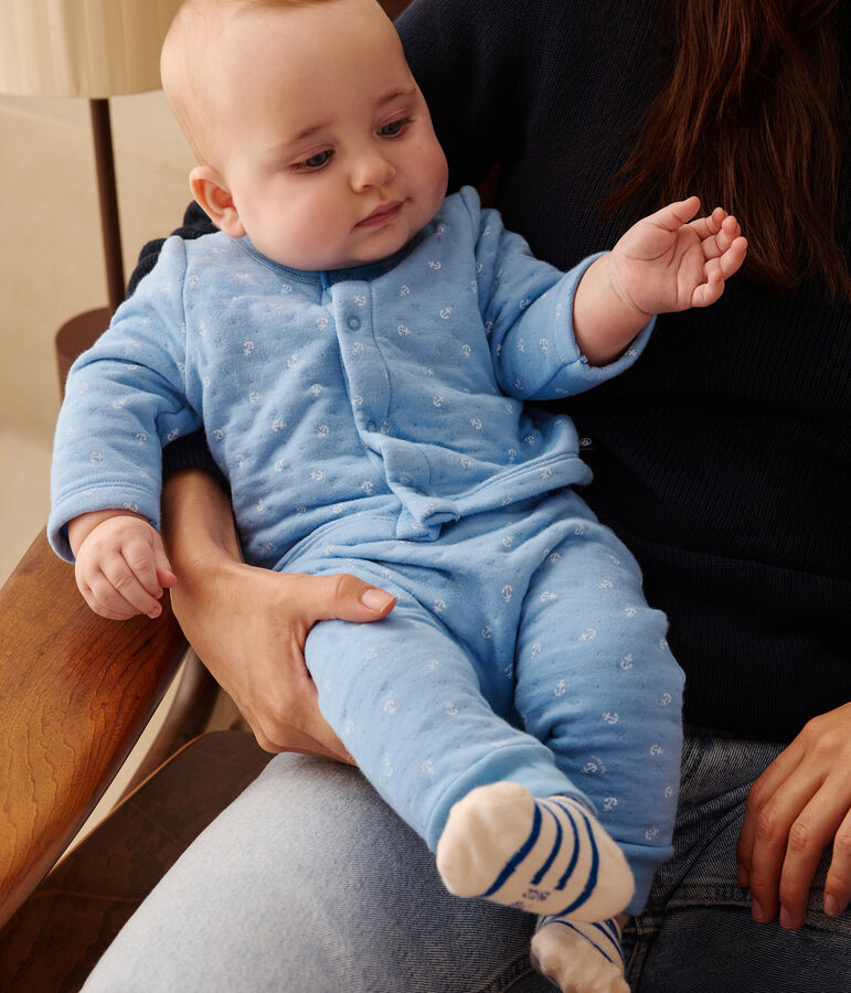 Conjunto de dos piezas de algod&oacute;n para beb&eacute; azul EDNA/blanco MARSHMALLOW