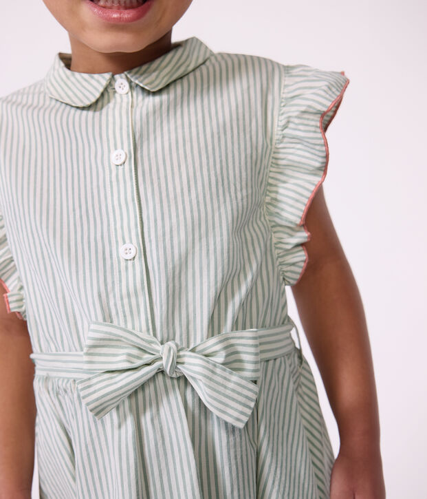Vestido infantil sin mangas de algod&oacute;n a rayas verde/blanco